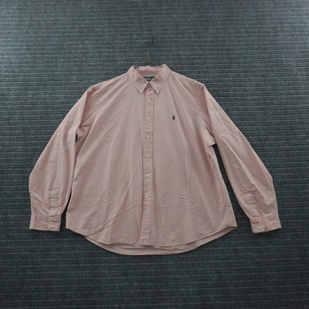 Ralph Lauren Button Down Shirt Mens XXL Orange Check Custom Fit Long Sleeve